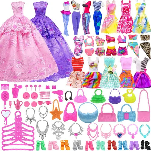 Vista 5 de Ecore Fun Armario de Guardarropa de Muñeca de Moda para Almacenamiento de Ropa y Accesorios de Muñecas - Lote de 102 Artículos que Incluyen Ropa