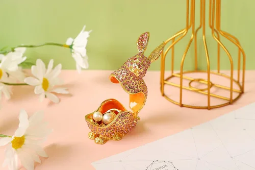 Vista 6 de Bonita caja de joyería de conejo con bisagras de animales de Pascua, regalo para decoración del hogar