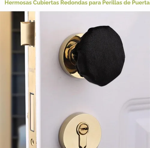 Vista 5 de Fundas para Manijas de Puerta, 2 Piezas Fundas Decorativas Redondas Negras para Perillas de Puerta, Guante Suave para Manija de Puerta