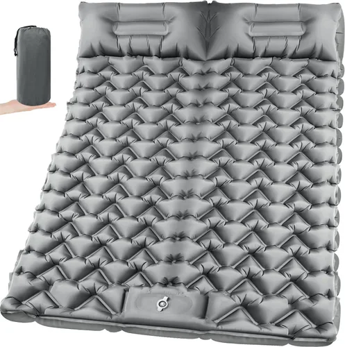 Vista 11 de Colchoneta de dormir para acampar para 2 personas, doble almohadilla de campamento con bomba de pie y almohada integrada, colchón de aire