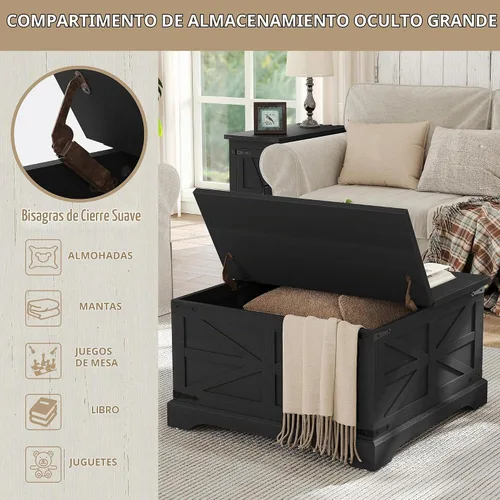 Vista 7 de Furnideco - Mesa de centro de granja con superficie elevable, mesa central cuadrada de madera con gran compartimento de almacenamiento oculto