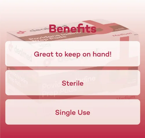 Vista 5 de Dealmed Povidone Yodine Prep Pad 10% - Paquetes sellados individualmente, perfectos para el cuidado de heridas y botiquines portátiles de primeros