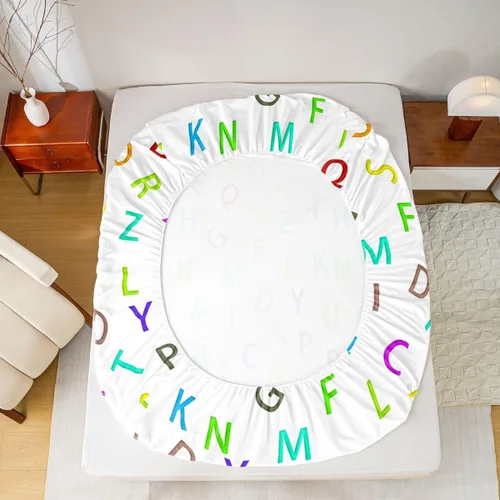 Vista 7 de Feelyou Juego de ropa de cama con alfabeto 3D, juego de sábanas coloridas del alfabeto inglés para niños y adultos, sábanas de dibujos animados