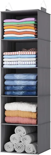 Vista 10 de Lifewit Organizador de armario colgante de 5 niveles y almacenamiento para estantes, estante de ropa plegable con 2 ganchos resistentes