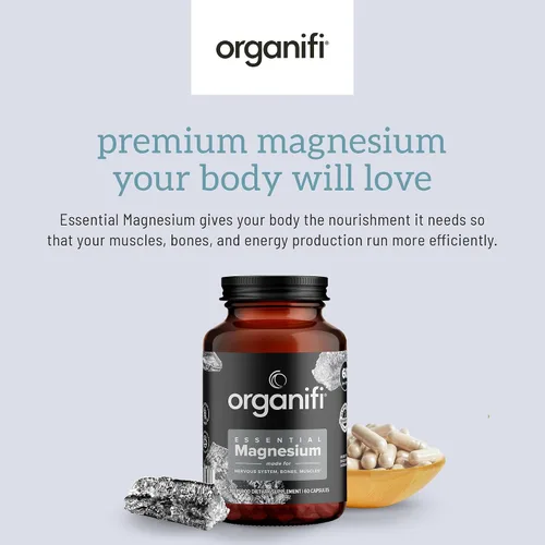 Vista 3 de Organifi Suplemento esencial de glicinato de magnesio para apoyo óseo y salud muscular, 150 mg, 60 cápsulas veganas