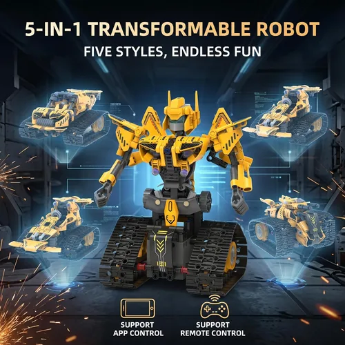 Vista 2 de Kit de construcción de robot para niños de 8 a 12 años, juguetes de construcción STEM 5 en 1 con control remoto y aplicación, más de 373 piezas