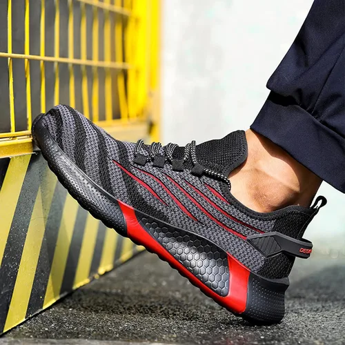 Vista 8 de Zapatos de trabajo de seguridad ligeros con cordones antideslizantes para mujer, con puntera de acero, zapatos de tenis industriales