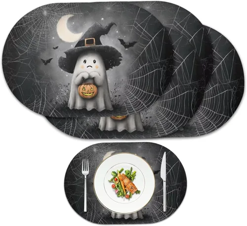 Vista 107 de Juego de 2 manteles individuales con luces de Navidad, resistentes al calor, antideslizantes, impermeables, a prueba de aceite, lavables, lavables