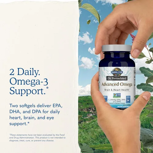 Vista 7 de Garden of Life Aceite de pescado omega avanzado formulado por el Dr. - Limón, 1,290 mg de EPA, DHA + DPA en forma de triglicéridos, suplemento Omega