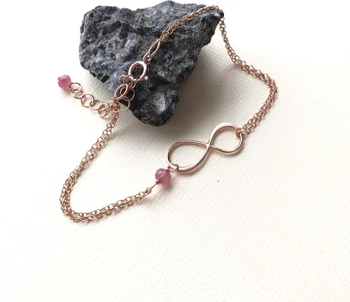 Vista 108 de Pulsera con dije de infinito con piedra natal, joyería hecha a mano, regalo para ella