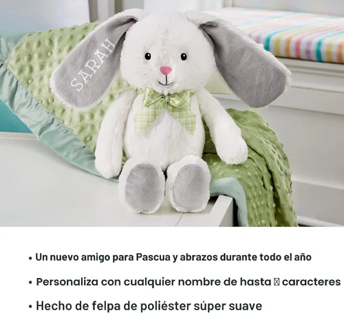 Vista 4 de Let's Make Memories - Pijama de peluche (personalizable), ideal para siestas, 12” de alto, 100% poliéster Hop 'N Cuddle Bunny