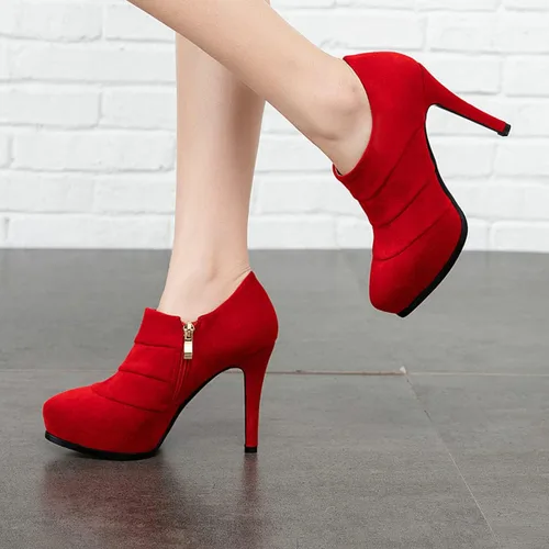 Vista 2 de Botines de tacón alto para mujer, con plataforma, tacón de aguja, puntera puntiaguda, con cremallera, zapatos