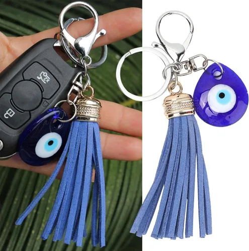 Vista 2 de Llavero azul de ojo malvado, dije de amuleto de cristal turco con llavero, adorno de mal de ojo, regalo de bendición para buena fortuna