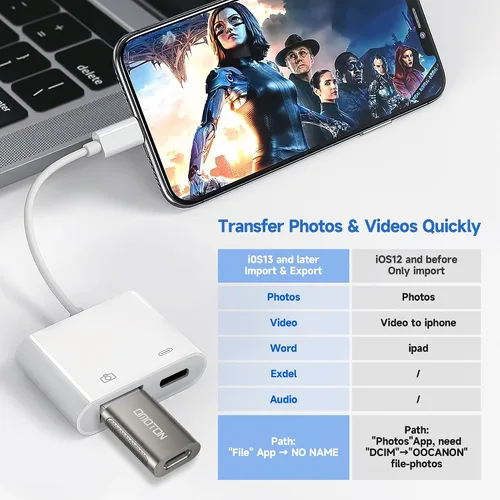 Vista 3 de [Certificado MFi de Apple] Adaptador de cámara Lightning a USB con puerto de carga, cable OTG portátil USB3.0 hembra para iPad para conectar lector