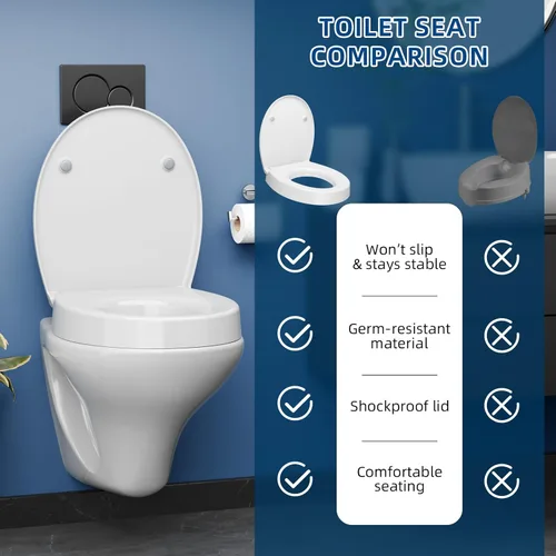Vista 5 de Asiento de inodoro elevado de 3 pulgadas, elevadores redondos de asiento de inodoro para personas mayores de cierre lento, resistente, nunca