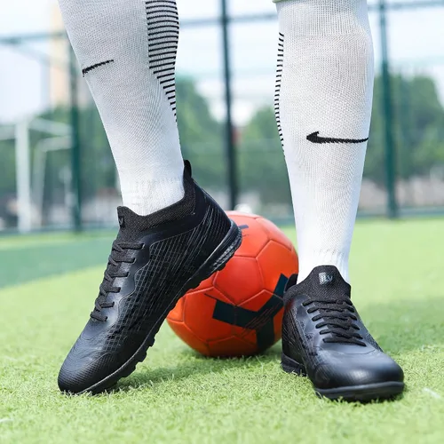 Vista 4 de ZVC Tacos de fútbol para hombre, zapatos de fútbol para exteriores, interiores, entrenamiento, césped, zapatos de fútbol para jóvenes, niños