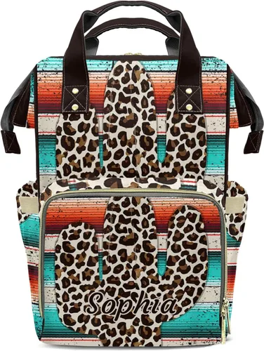Vista 8 de Sunshine Pink Cactus - Mochila para pañales con nombre de gran capacidad, bolsa multifunción para mamá, papá, unisex, niño y niña, Diseño 1
