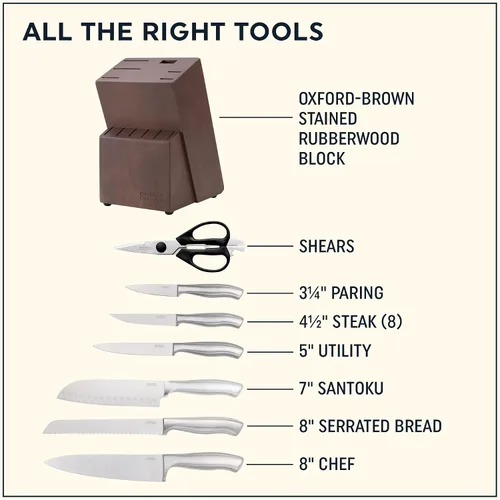Vista 3 de Chicago Cutlery Insignia - Juego de cuchillos de cocina (13 piezas) con bloque de madera, asas contorneadas y tijeras de acero inoxidable afilado