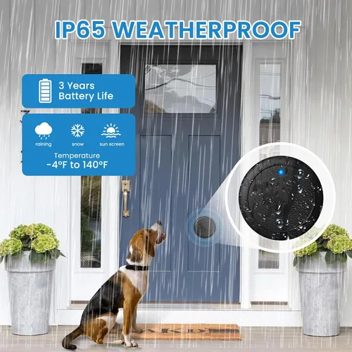 Vista 3 de timbre de puerta para perros para salir al exterior, timbre de puerta para perros inalámbrico que funciona a 1000 pies con botón táctil impermeable