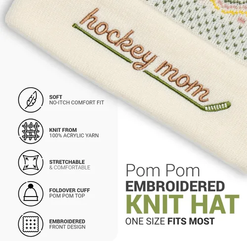 Vista 2 de ChalkTalkSPORTS Hockey Mom Knitted Beanie Hat Hockey Mom Pom Beanies
