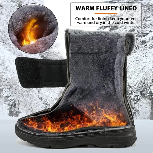 Vista 3 de Botas de nieve para mujer, zapatos de invierno con forro de piel cálida para mujer, botas de media pantorrilla, antideslizantes, impermeables