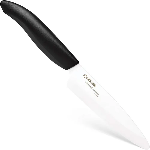 Vista 8 de Kyocera Revolution Cuchillo de cerámica utilitario de 4-1/2 pulgadas, mango naranja, hoja blanca