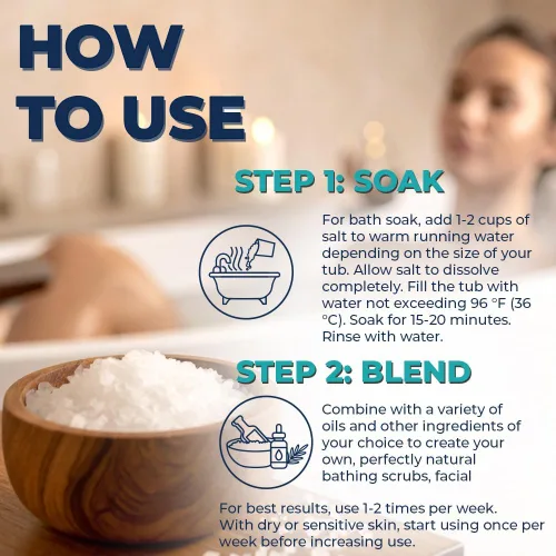Vista 3 de Natural Elephant Baño de sal del mar muerto y remojo de pies para relajarse y nutrir, 100% puro con aceite esencial, grano grueso medio