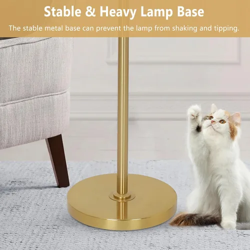 Vista 6 de Lámparas de pie de cristal dorado para sala de estar, 3 luces regulables, lámpara de pie moderna con pantalla de cristal, interruptor de atenuación