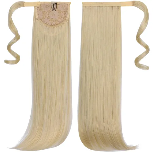 Vista 31 de Extensiones de cola de caballo negras, colas de caballo rizadas con clip, 22 pulgadas, 3.5 onzas, extensión de cabello sintético envolvente del pelo