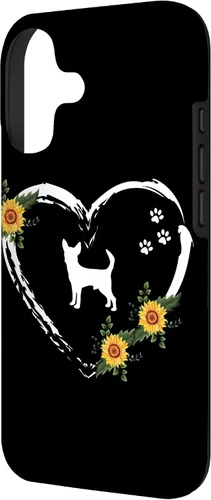 Vista 2 de Chihuahua with Paw Prints and Sunflower Heart On Black Case for iPhone 17