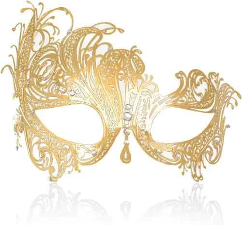 Vista 2 de Máscara de mascarada para parejas y mujeres, máscara de metal con diamantes de imitación veneciana bonita para fiesta, noche, baile de graduación