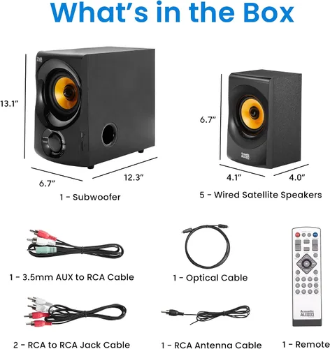 Vista 6 de Acoustic Audio AA5170 Sistema de bocinas Bluetooth 5.1 para cine en casa 700W con subwoofer de graves activos