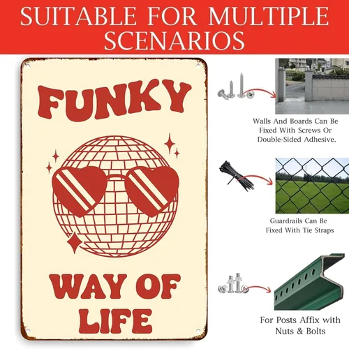 Vista 3 de Funky Way Of Life Poster Disco Retro Illustration Wall Art Poster Signs Posters Funny Metal Sign For Man Cave bathroom Farm Bedroom living room