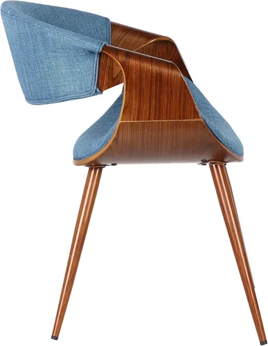 Vista 4 de Armen Living Silla de comedor de mariposa estilo mediados de siglo en acabado de nogal y tela azul - Juego de 4