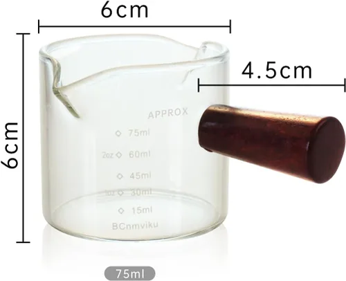 Vista 3 de 1 paquete de jarra medidora de triple pico doble con taza de leche con mango de madera 75ML vasos de chupito de espresso partes de vidrio