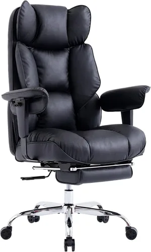 Vista 14 de Efomao Silla de Oficina Grande y Alta 400lbs - Sillas de Oficina Ejecutivas con Reposapiés, Silla de Computadora de Cuero PU Resistente