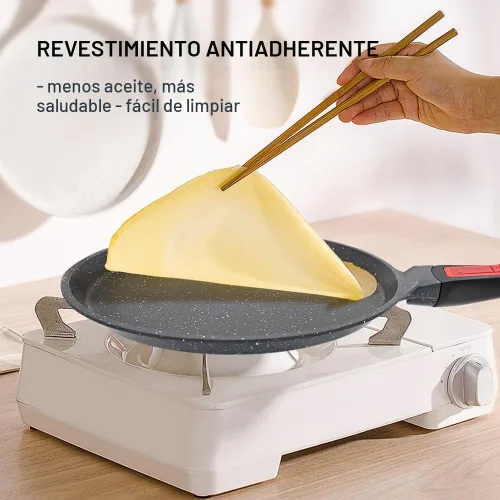 Vista 2 de RANX INGST Sartén antiadherente para crepas con mango desmontable, sartén para tortillas Dosa Tawa de aluminio fundido de 10 pulgadas, compatible