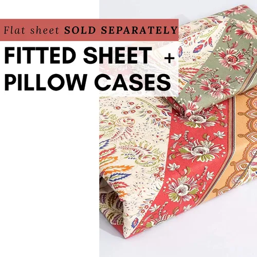 Vista 2 de DaDalogy Bedding - Sábana bajera ajustable con diseño floral botánico con funda de almohada, patrón de filigrana de cachemira cheurón bohemio