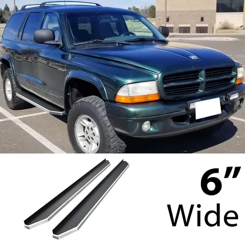 Vista 2 de HD Ridez Estribo de estilo plano de 6 pulgadas pulido compatible con Dodge Dakota 1999-2000 Quad Cab y Dodge Durango 1997-2000