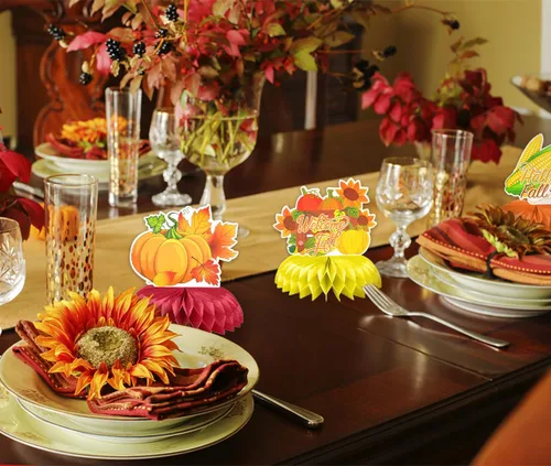 Vista 4 de Hying 9 centros de mesa de panal de otoño para mesa, centros de mesa de panal de Acción de Gracias, centros de mesa de hojas de arce de otoño