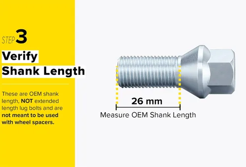 Vista 5 de 10 piezas de birlos plateados de 12 x 1.5 (longitud de vástago de 26 mm, base cónica) de longitud OEM - Compatibles con BMW 128i 135i 318i 320i 325i