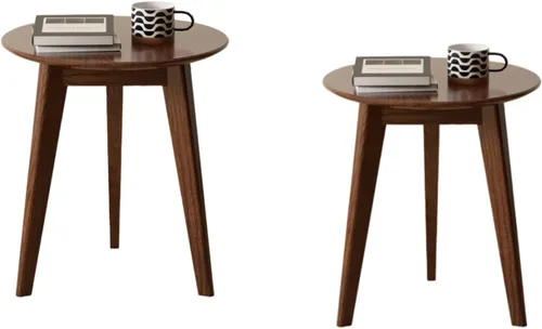 Vista 19 de Juego de mesa de café 100% de madera de roble macizo, mesa de café redonda combinada mesa auxiliar con patas de madera maciza, mesa de mediados