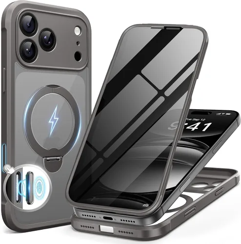 Vista 59 de BERFY Funda para iPhone 17 Pro Max, compatible con MagSafe, protector de pantalla de vidrio integrado, protección de cámara, funda de cuerpo