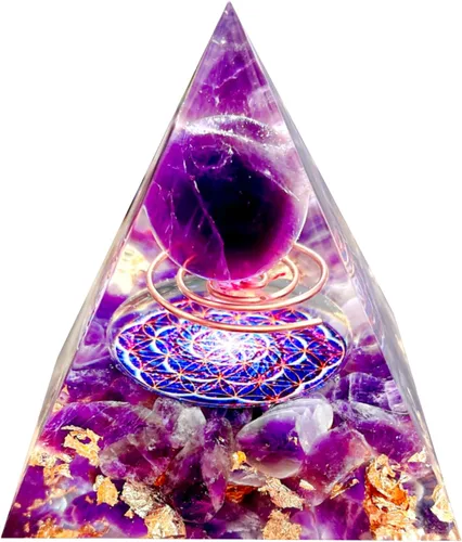 Vista 14 de Generador de energía de pirámide de orgón, amatista natural y obsidiana pirámides curativas de cristal de orgonita para reducir el estrés