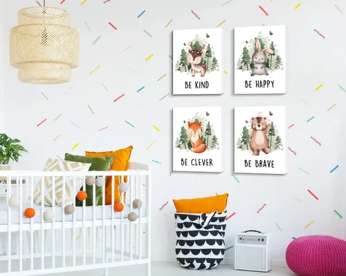 Vista 5 de Creoate Arte de pared para decoración de habitación de niños, 4 piezas de imágenes de animales lindos con citas inspiradoras, lienzo impreso, juego