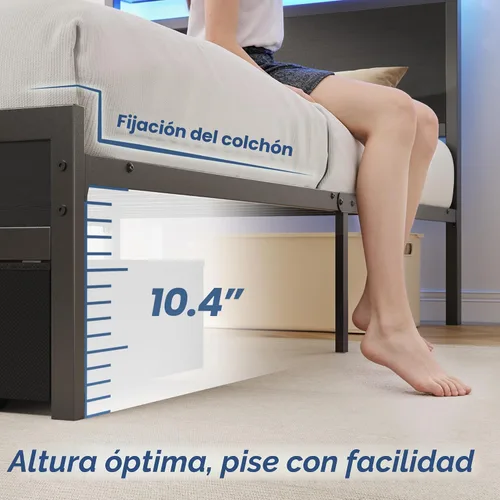 Vista 9 de Fluest - Base de cama individual con cabecero de almacenamiento y cajón de almacenamiento, estación de carga y luz LED, no necesita somier, sin