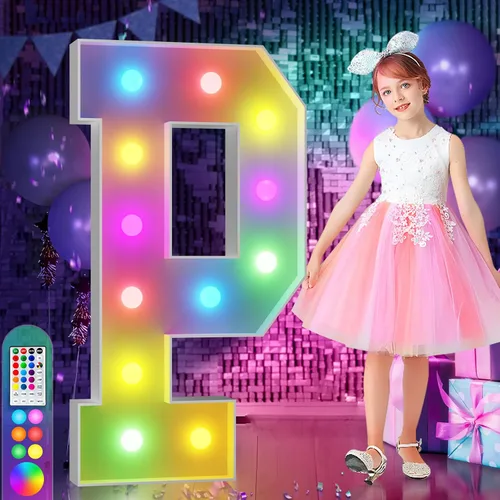 Vista 87 de Imprsv Letras coloridas de marquesina de 3 pies y letras grandes iluminadas RGB con control remoto, decoraciones de fiesta de cumpleaños Carta