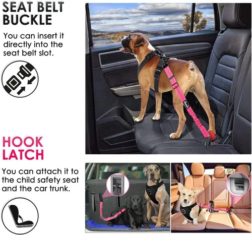 Vista 44 de SlowTon Cinturón de seguridad para perro, correa de cinturón de seguridad ajustable para perro, 2 en 1, cinturón de seguridad para perro