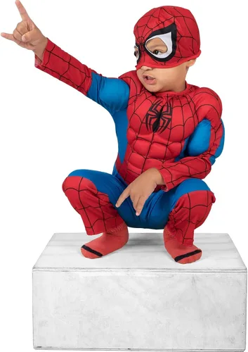 Vista 4 de Party City Classic Spider-Man Muscle Halloween Costume for Toddler Boys Includes Headpiece