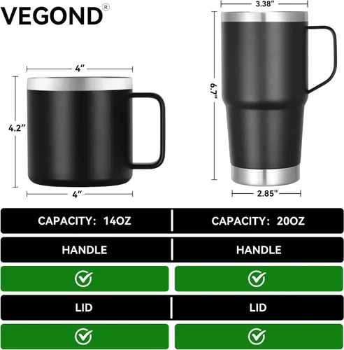 Vista 7 de VEGOND Taza de café aislada de 14 onzas con asa, taza de café de viaje de acero inoxidable con tapa, taza de café de metal al vacío de doble pared